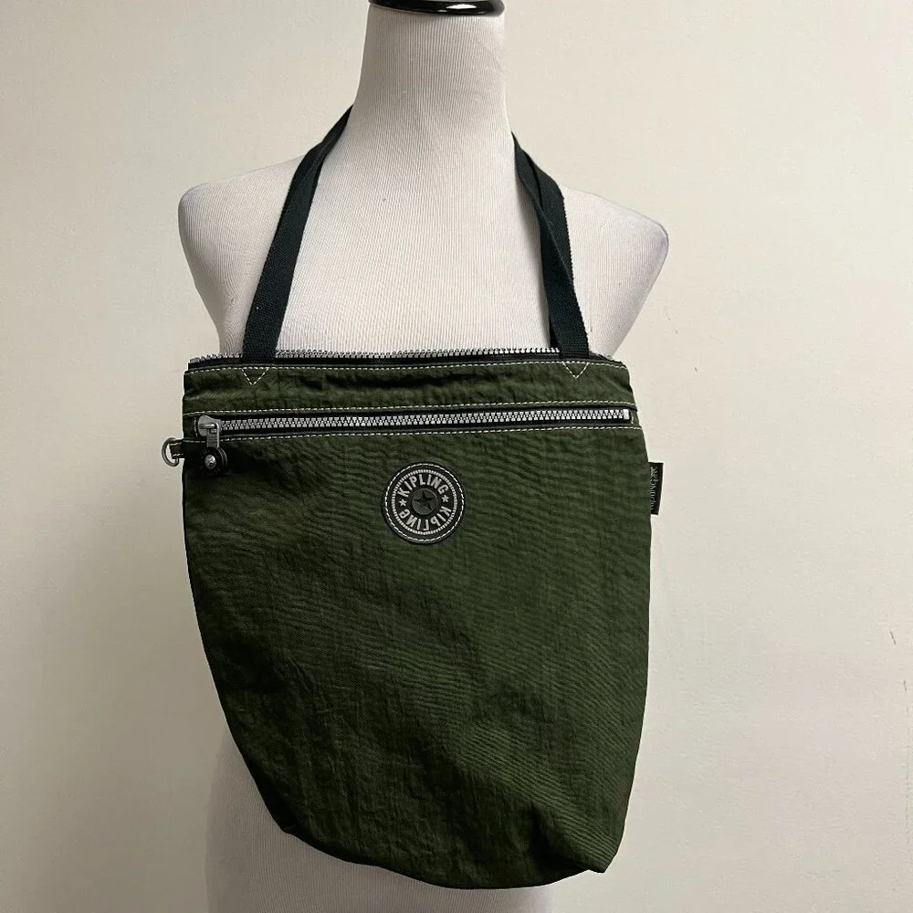 Kipling Army green zip bag tote zipper